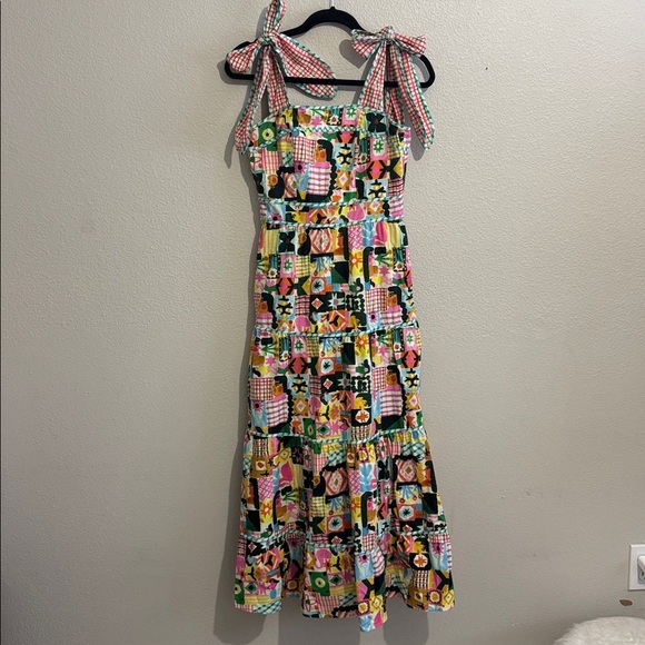 CeliaB Colorful Patchwork Tiered Midi Dress Sundress with Pockets and Fun Print - Picture 2 of 11